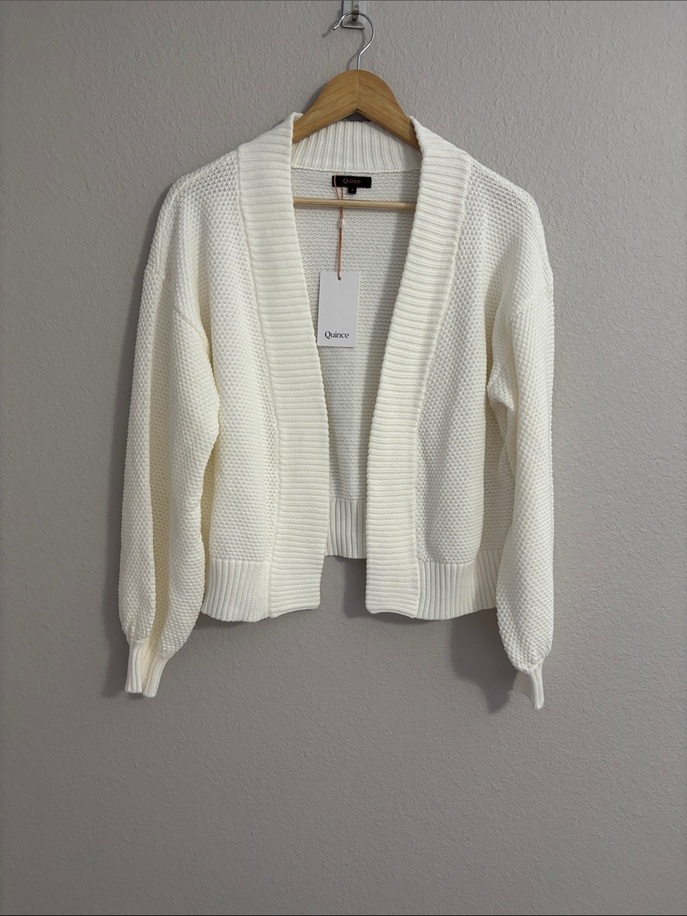 NWT Quince Ivory Waffle Stitch Open-Front Knit Cardigan 100% Organic Cotton S - Picture 4 of 13